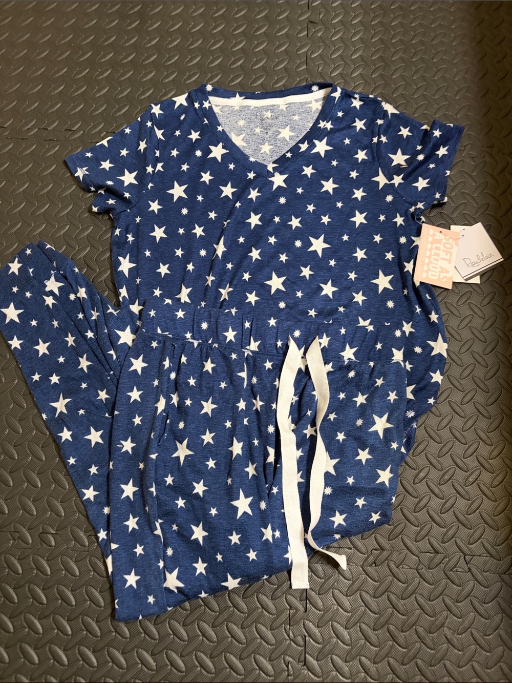 Roudelain Women’s Navy Star-Print Short Sleeve Pajama Set with Drawstring